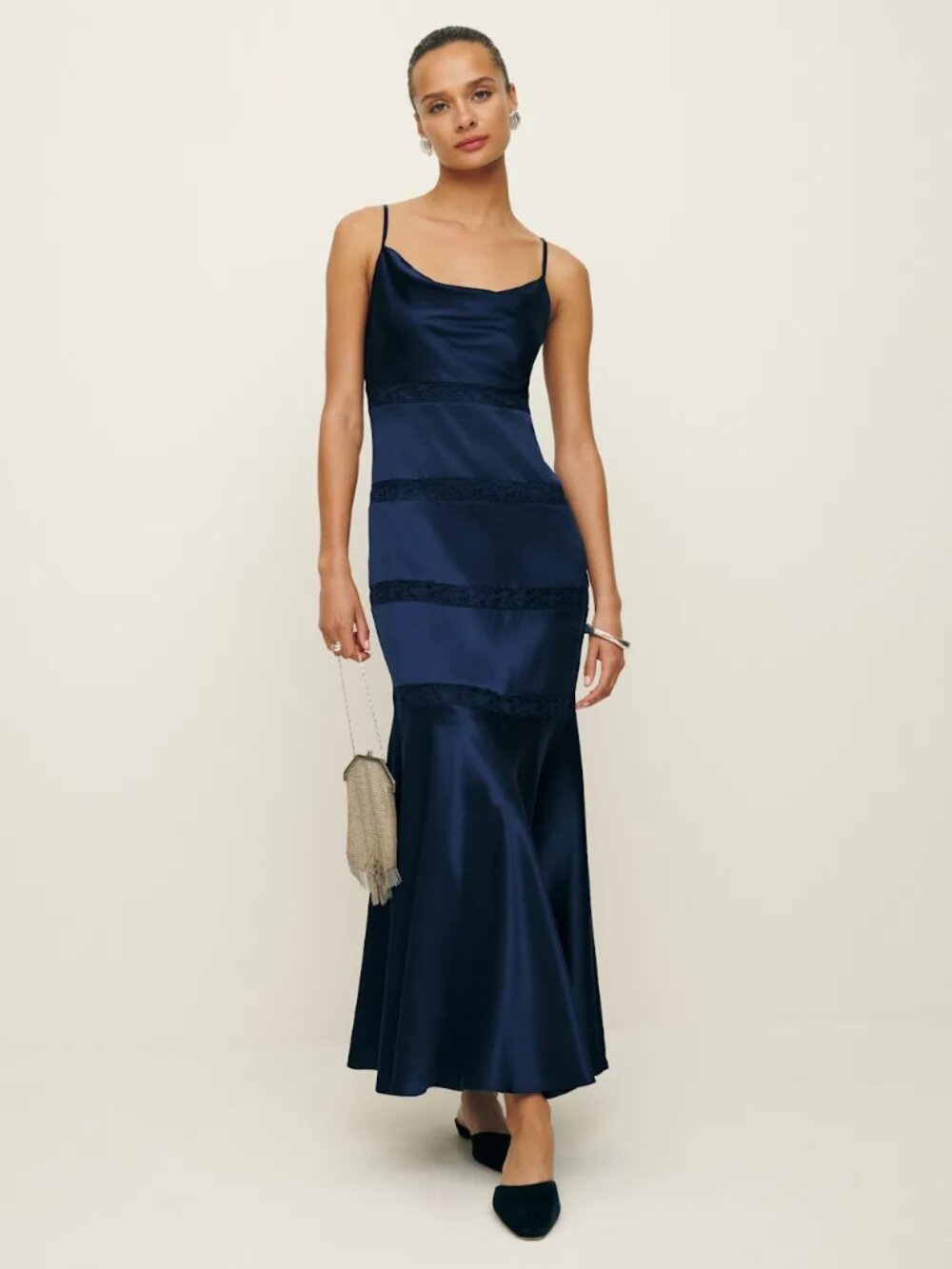 Reformation Riah Silk Dress - Navy (Size 0) (NWT) - MSRP $428 - Picture 2 of 8